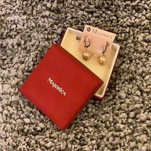 Majorica Gold Pearl Drop Earrings - Gold